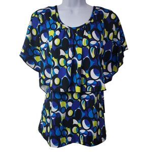 Vivid, flowy illusion-sleeve tank blouse by New Directions / Women's Small S Sm